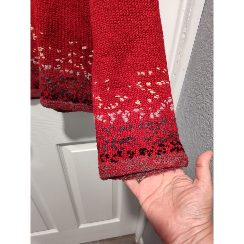J Jill Sweater Red Gray V-Neck Embroidered Linen Lambswool Mohair size Medium - Picture 7 of 11